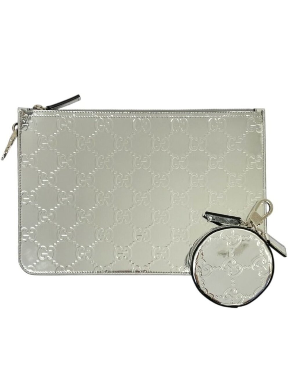 Gucci GG Guccissima Mirror Effect Circlepouch Clutch Set Silver Color Second